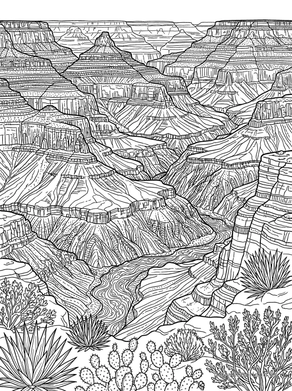 Beeindruckender Canyon - Kostenloses Ausmalbild zum Ausdrucken