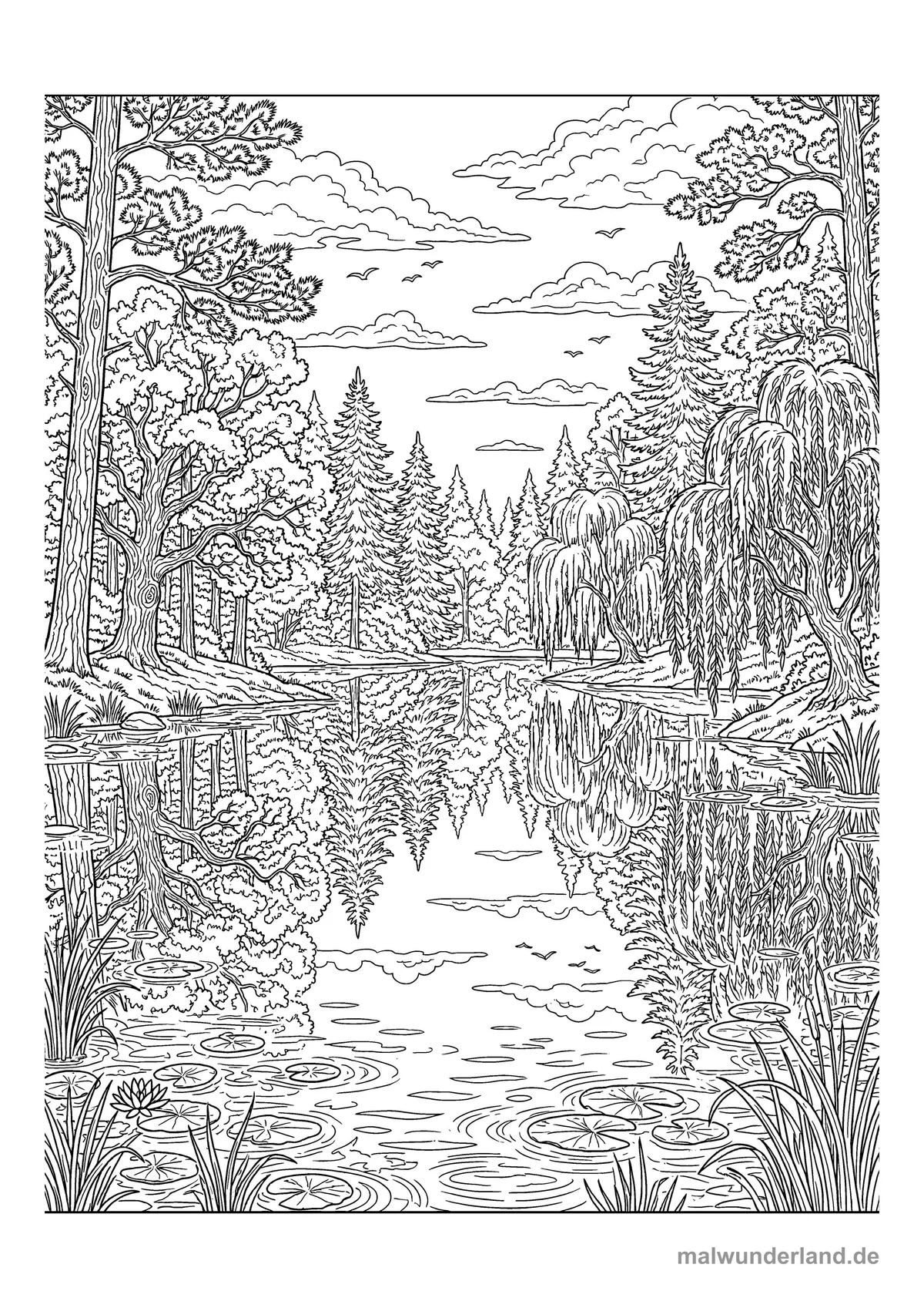 Spiegelsee im Wald – Druckvorschau auf A4