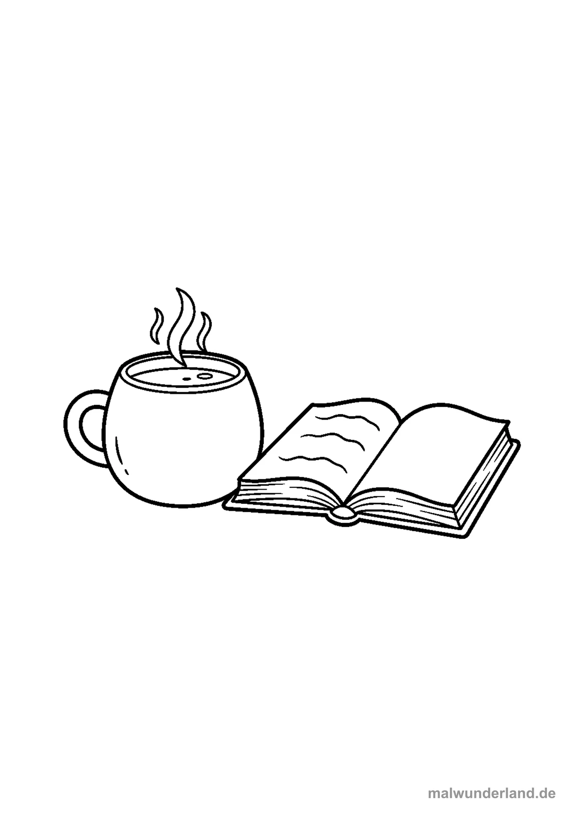 Tasse Tee und Buch – Druckvorschau auf A4