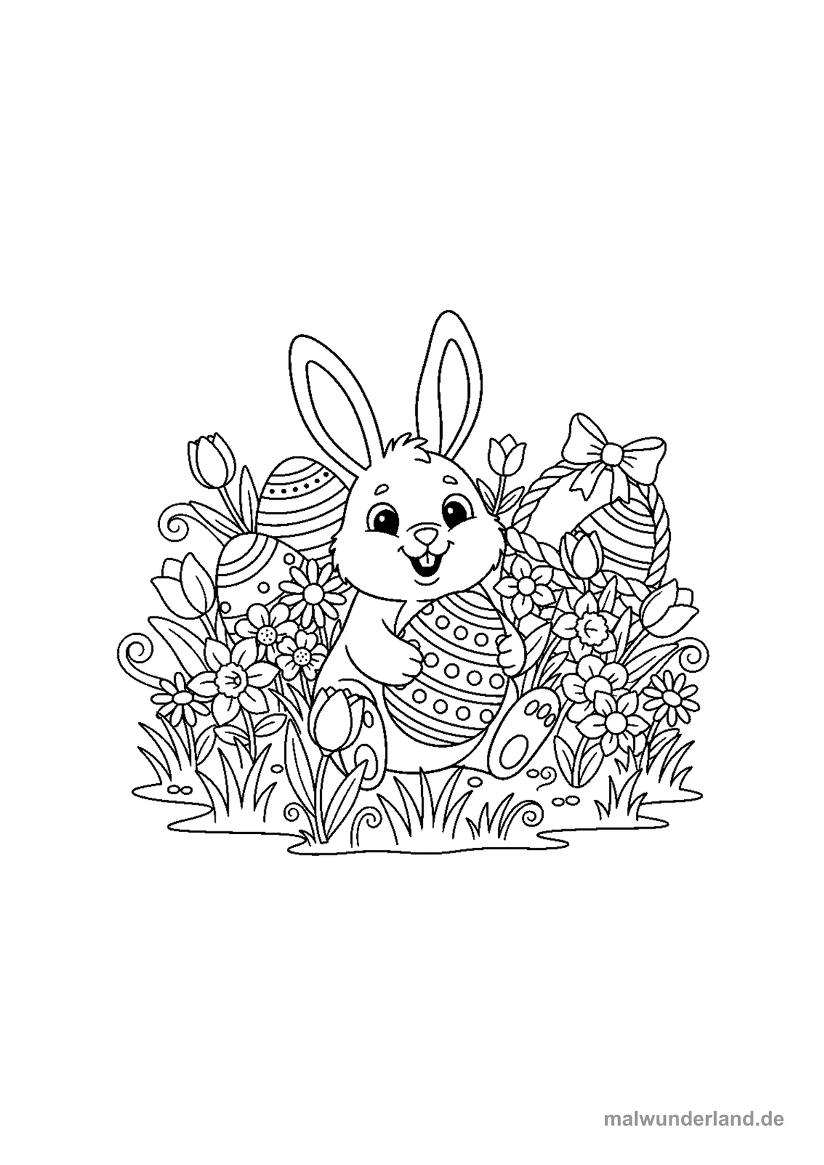 Blumenwiese mit Hase – Druckvorschau auf A4
