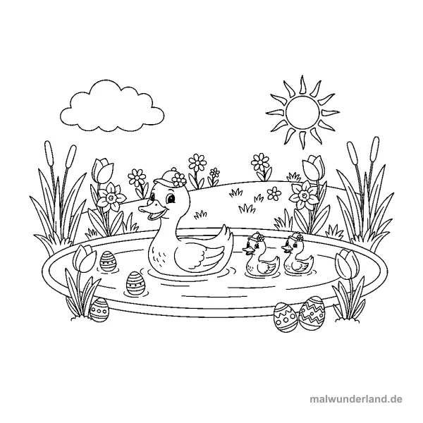 Entenfamilie - Kostenloses Ausmalbild zum Ausdrucken