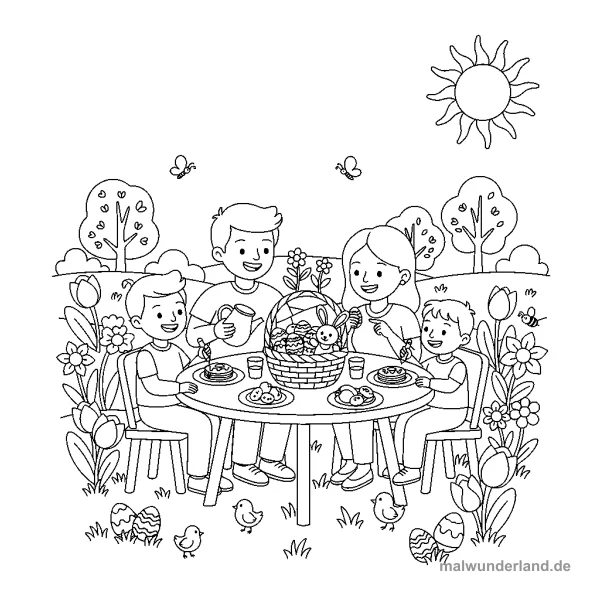 Osterbrunch - Kostenloses Ausmalbild zum Ausdrucken