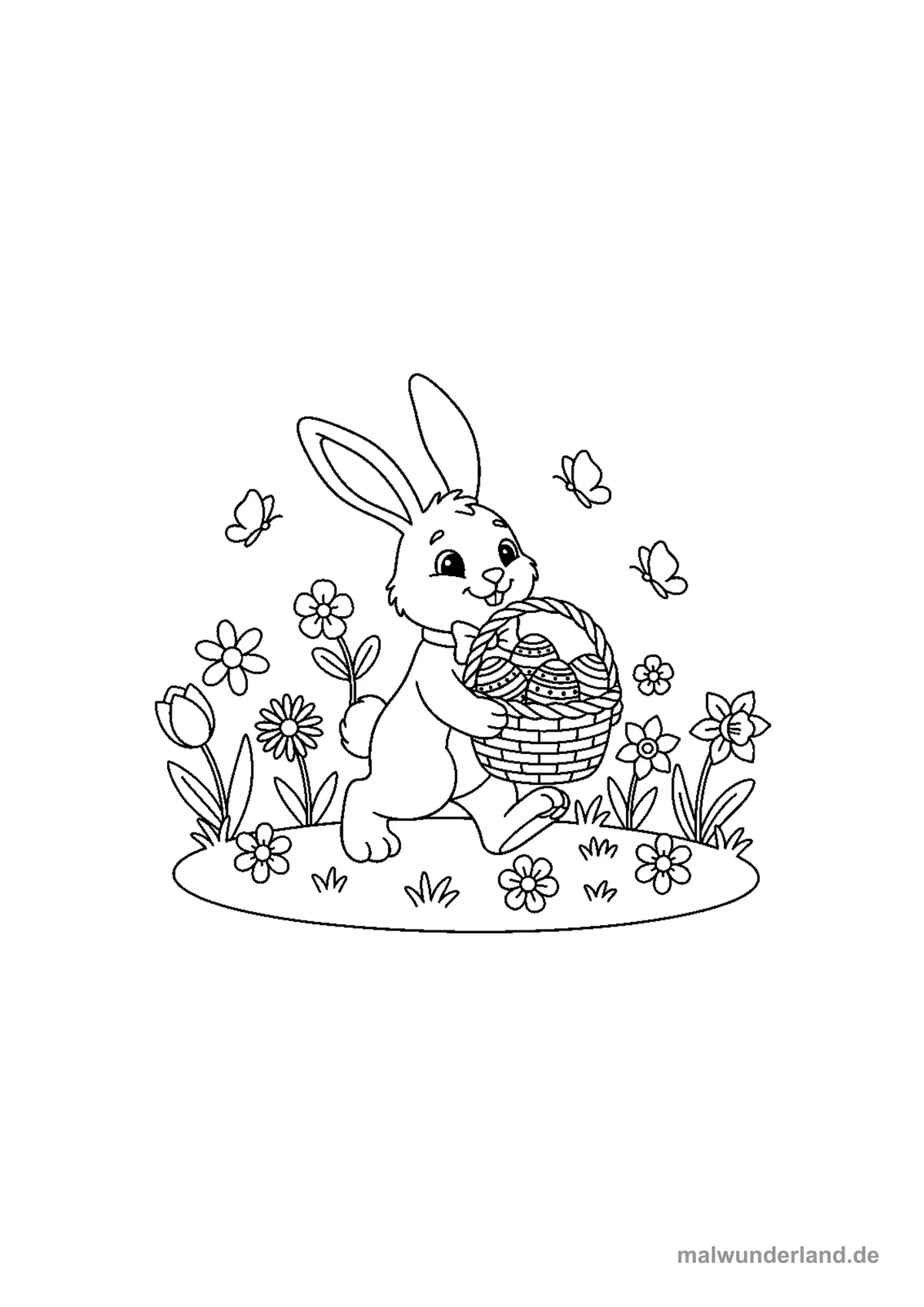 Osterhase mit Korb – Druckvorschau auf A4