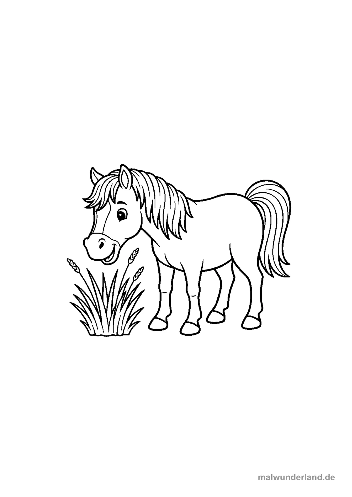 Pferd frisst Gras – Druckvorschau auf A4