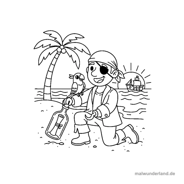 Flaschenpost finden - Kostenloses Ausmalbild zum Ausdrucken