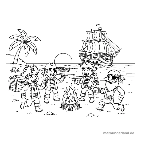 Piratenlagerfeuer - Kostenloses Ausmalbild zum Ausdrucken