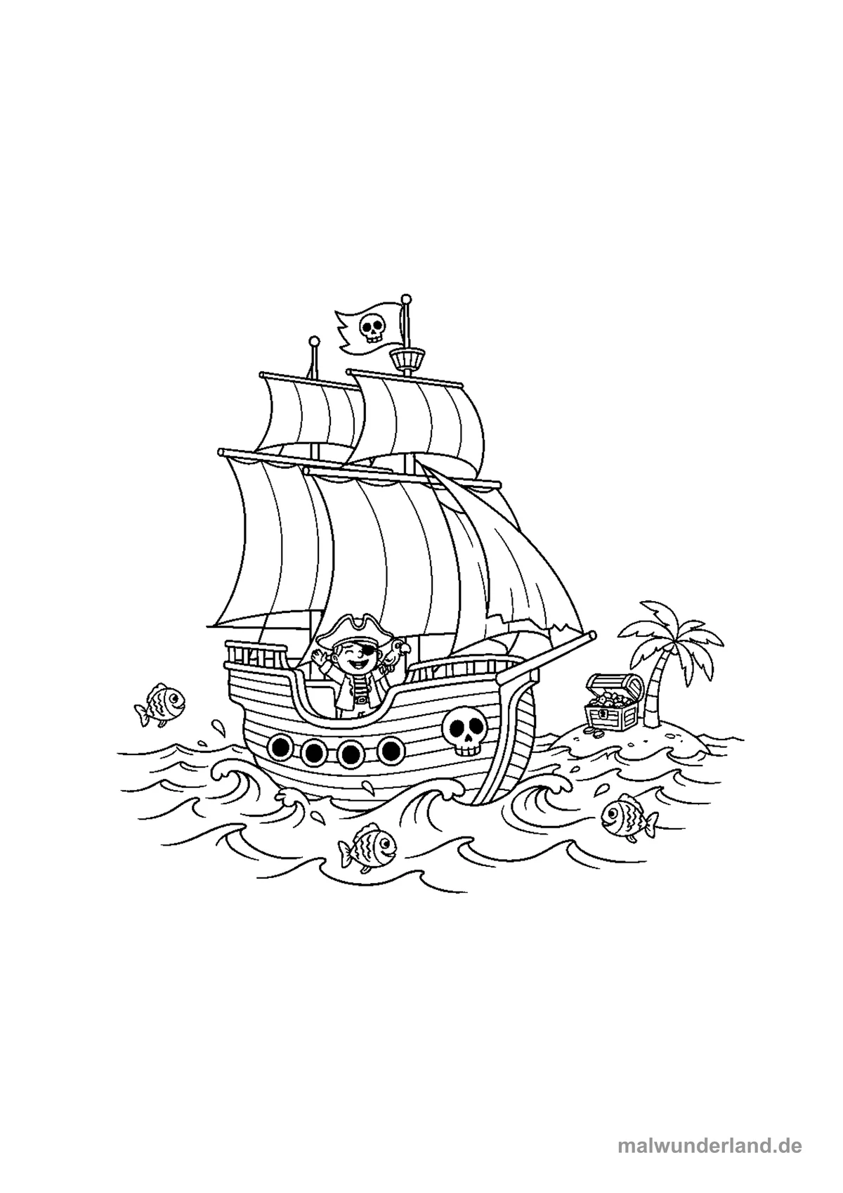 Piratenschiff auf hoher See – Druckvorschau auf A4