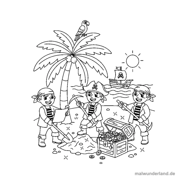 Versteckter Schatz - Kostenloses Ausmalbild zum Ausdrucken
