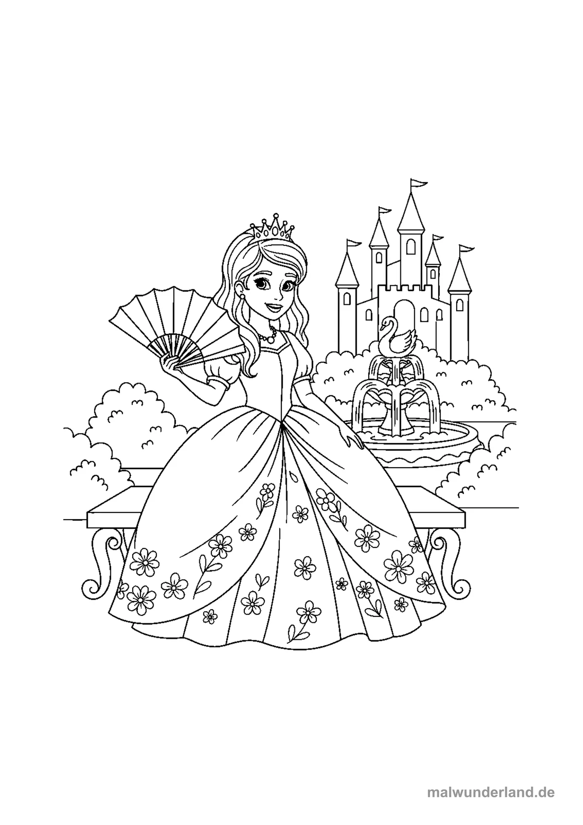 Prinzessin mit Fächer – Druckvorschau auf A4