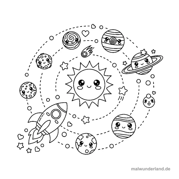 Planetensystem - Kostenloses Ausmalbild zum Ausdrucken