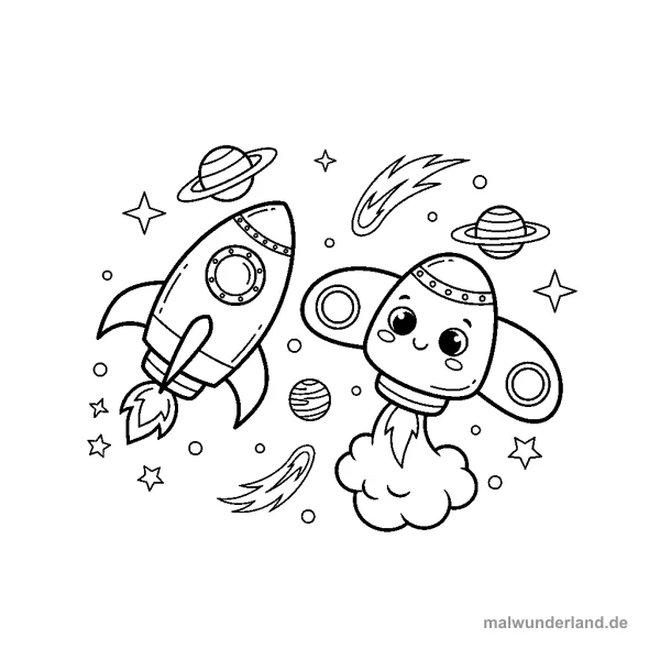Raumschiff-Rennen - Kostenloses Ausmalbild zum Ausdrucken