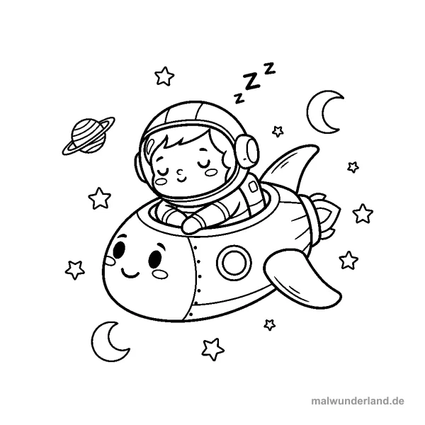 Schlafender Astronaut - Kostenloses Ausmalbild zum Ausdrucken