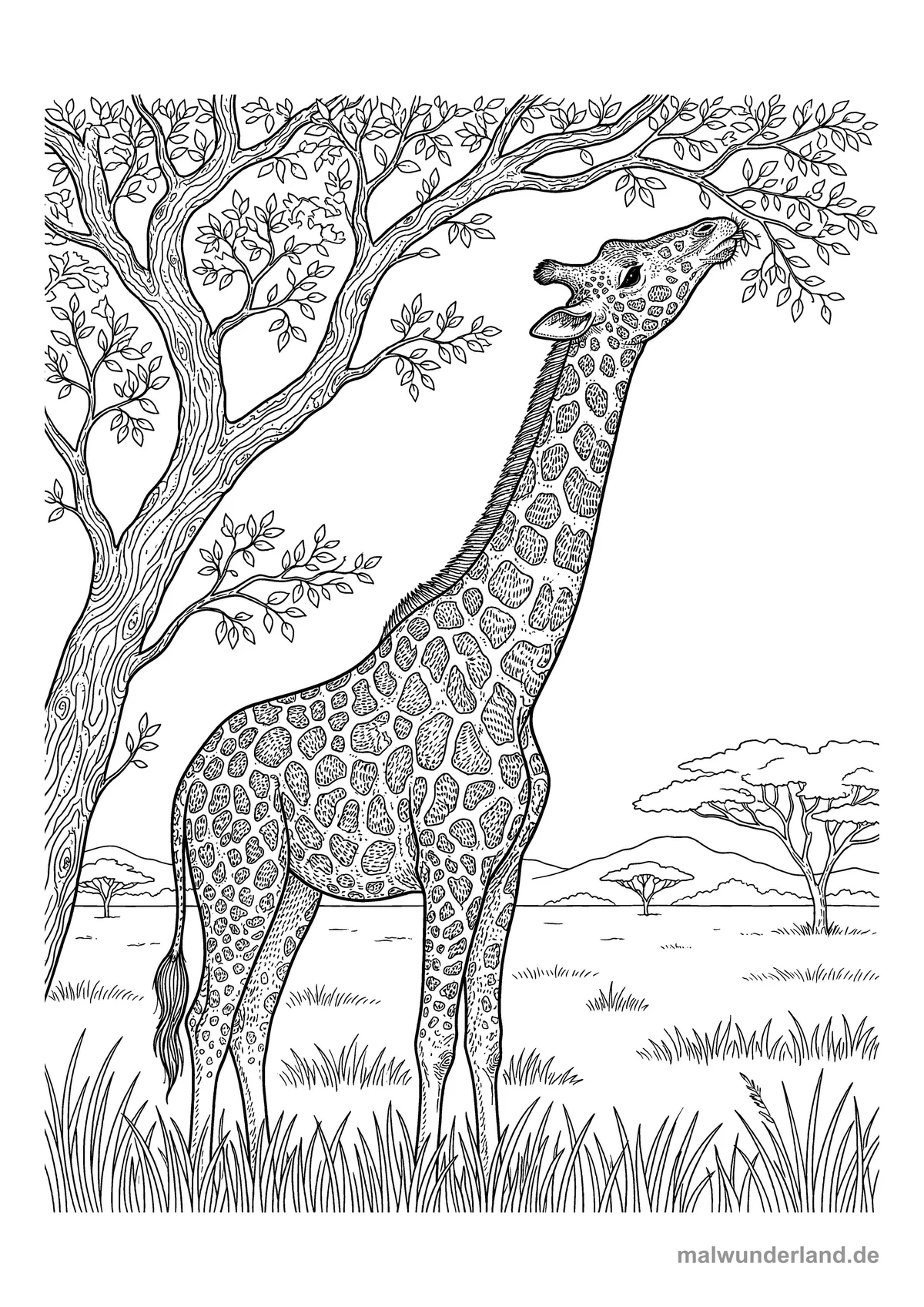 Giraffe in der Savanne – Druckvorschau auf A4