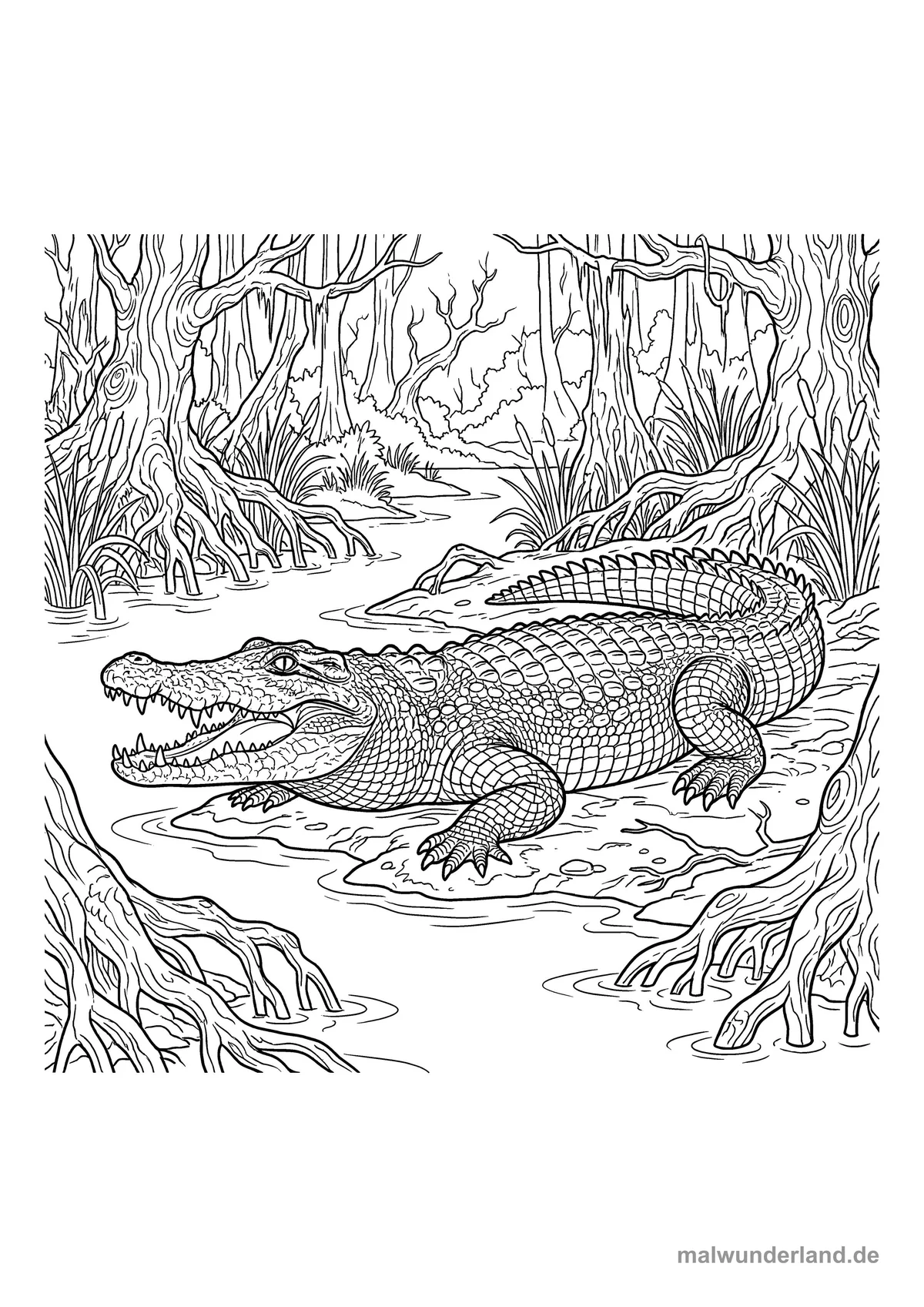 Krokodil am Ufer – Druckvorschau auf A4
