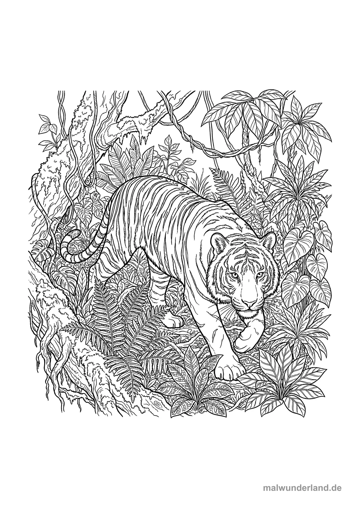 Tiger im Regenwald – Druckvorschau auf A4