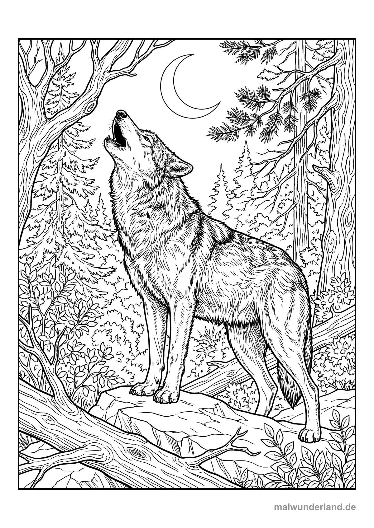 Wolf im Wald – Druckvorschau auf A4