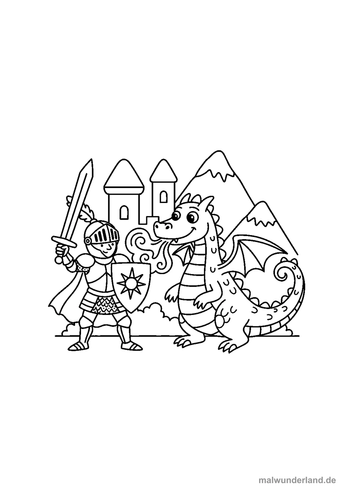 Ritter kämpft Drachen – Druckvorschau auf A4
