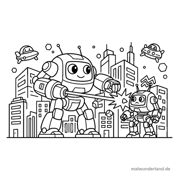Mech im Kampf - Kostenloses Ausmalbild zum Ausdrucken