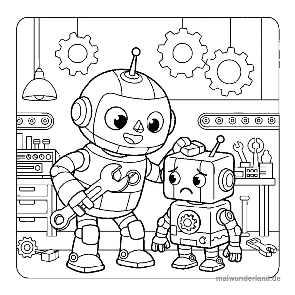Roboter repariert - Kostenloses Ausmalbild zum Ausdrucken