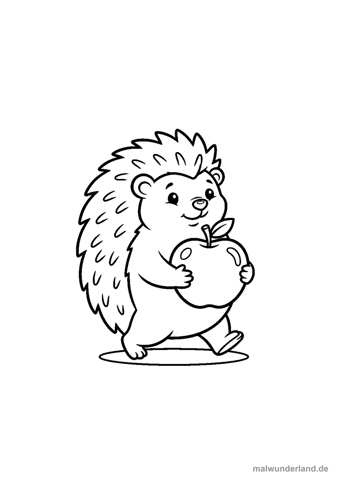 Igel mit Apfel – Druckvorschau auf A4