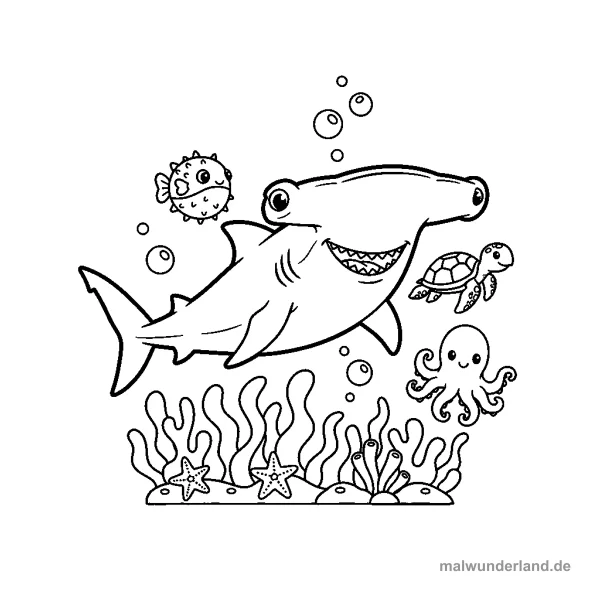 Freundlicher Hammerhai - Kostenloses Ausmalbild zum Ausdrucken