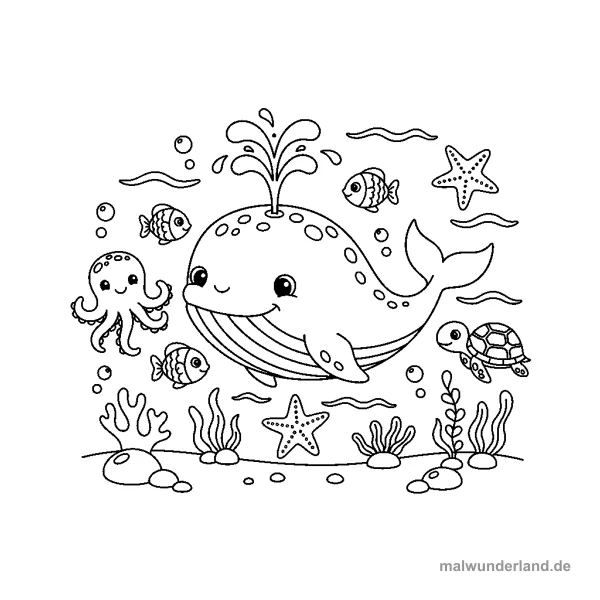 Glücklicher Wal - Kostenloses Ausmalbild zum Ausdrucken