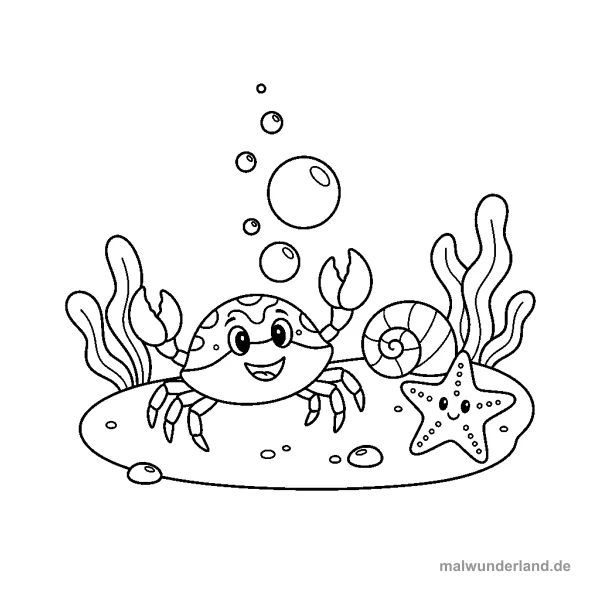 Krebs am Meeresgrund - Kostenloses Ausmalbild zum Ausdrucken