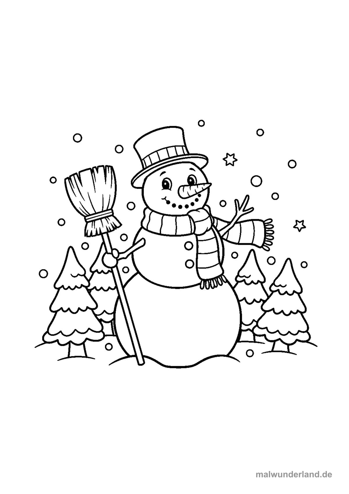 Schneemann im Garten – Druckvorschau auf A4