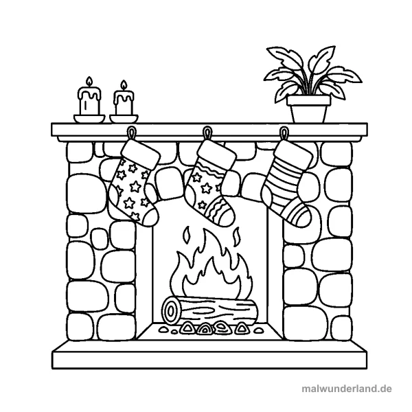 Weihnachtlicher Kamin - Kostenloses Ausmalbild zum Ausdrucken