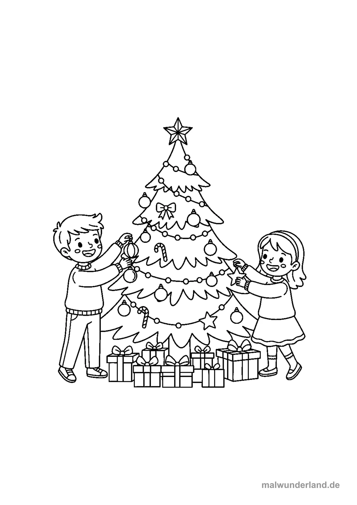 Weihnachtsbaum schmücken – Druckvorschau auf A4