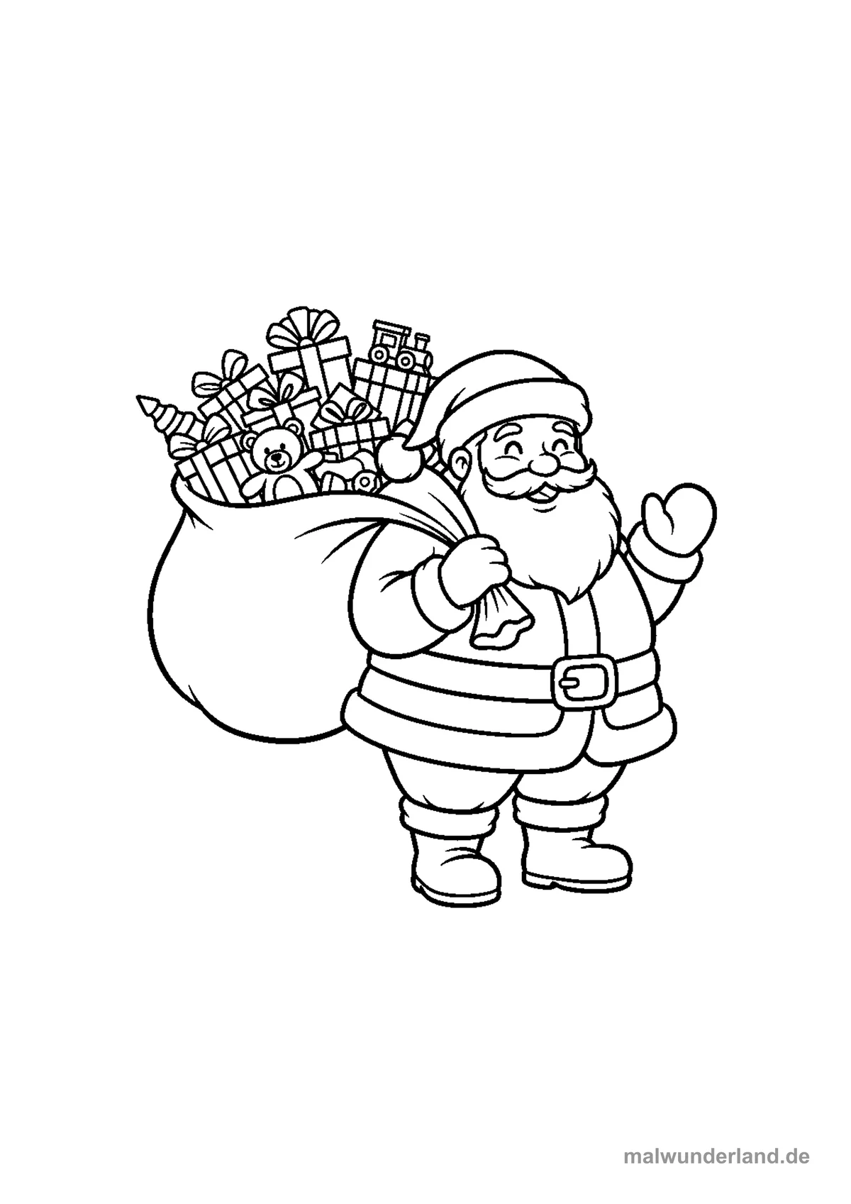 Weihnachtsmann mit Geschenken – Druckvorschau auf A4