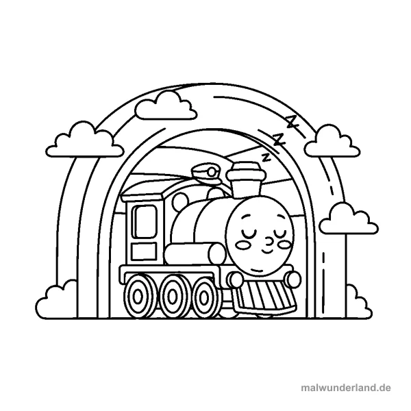 Schlafender Zug - Kostenloses Ausmalbild zum Ausdrucken