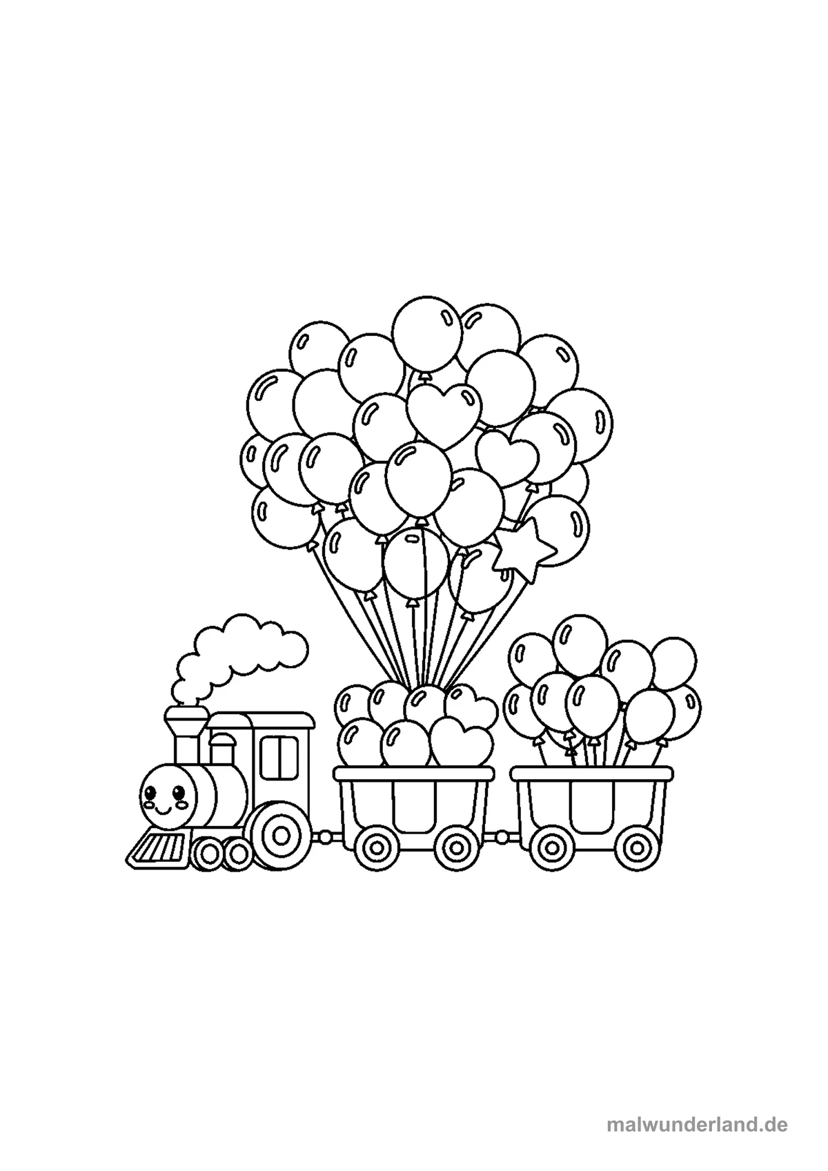 Zug mit Luftballons – Druckvorschau auf A4