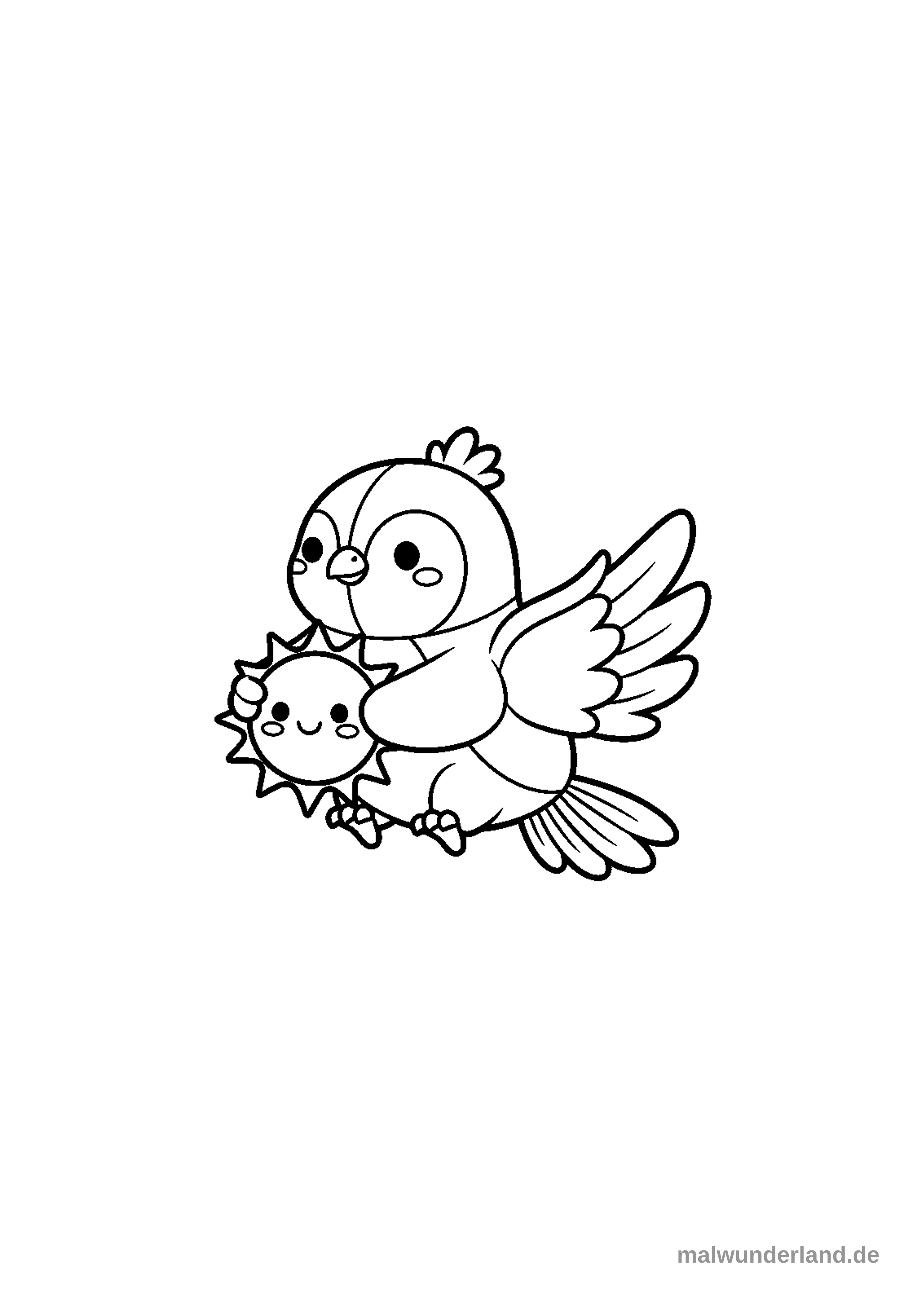 Ein Feuervogel, der einen Sonnenball in seinen Klauen hält und diesen in die Welt trägt. Die Federn des Vogels leuchten in den Farben des Sonnenaufgangs.