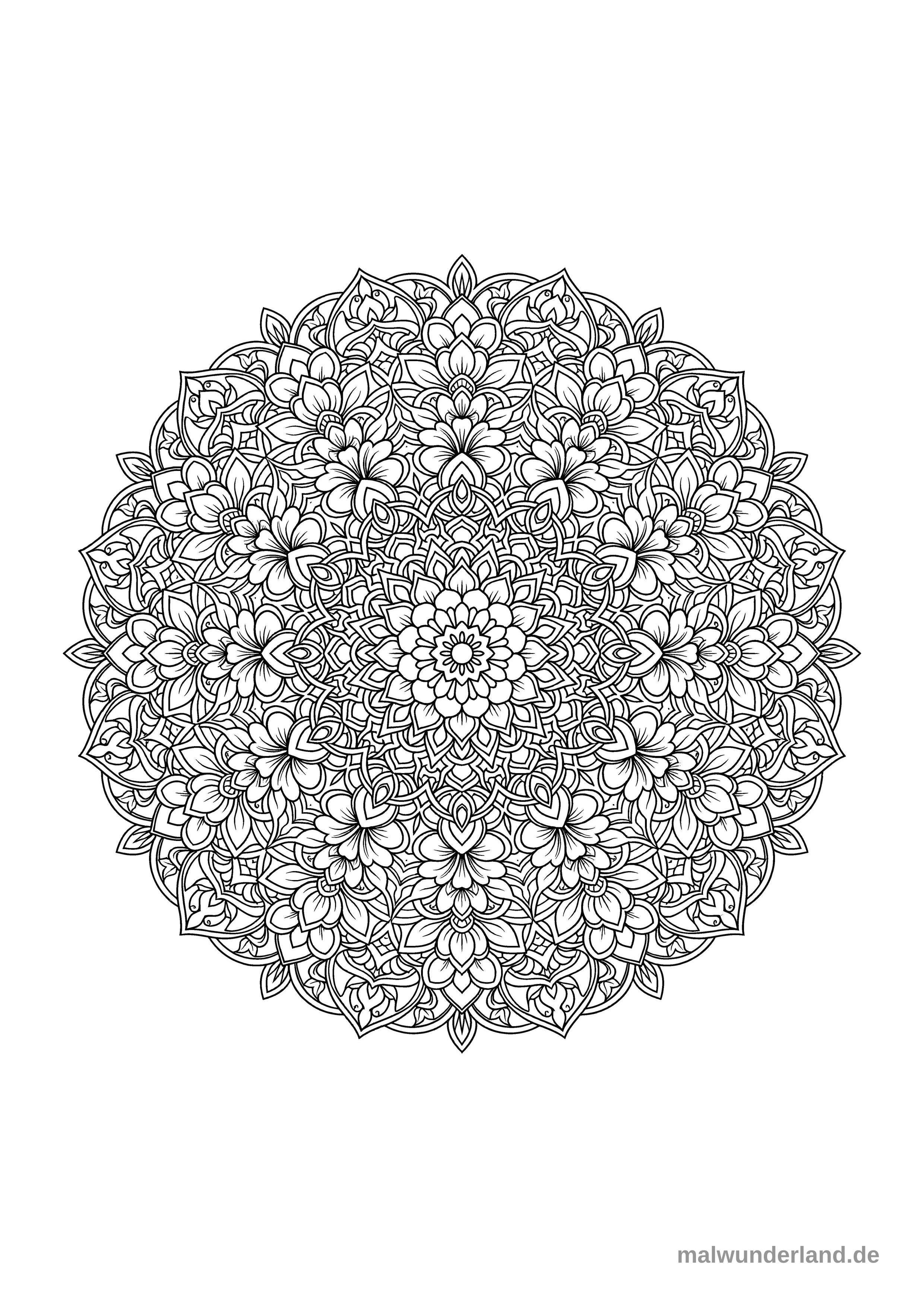 Klicken zum Drucken Komplexes Mandala mit floralen Mustern und symmetrischen Blütenblättern