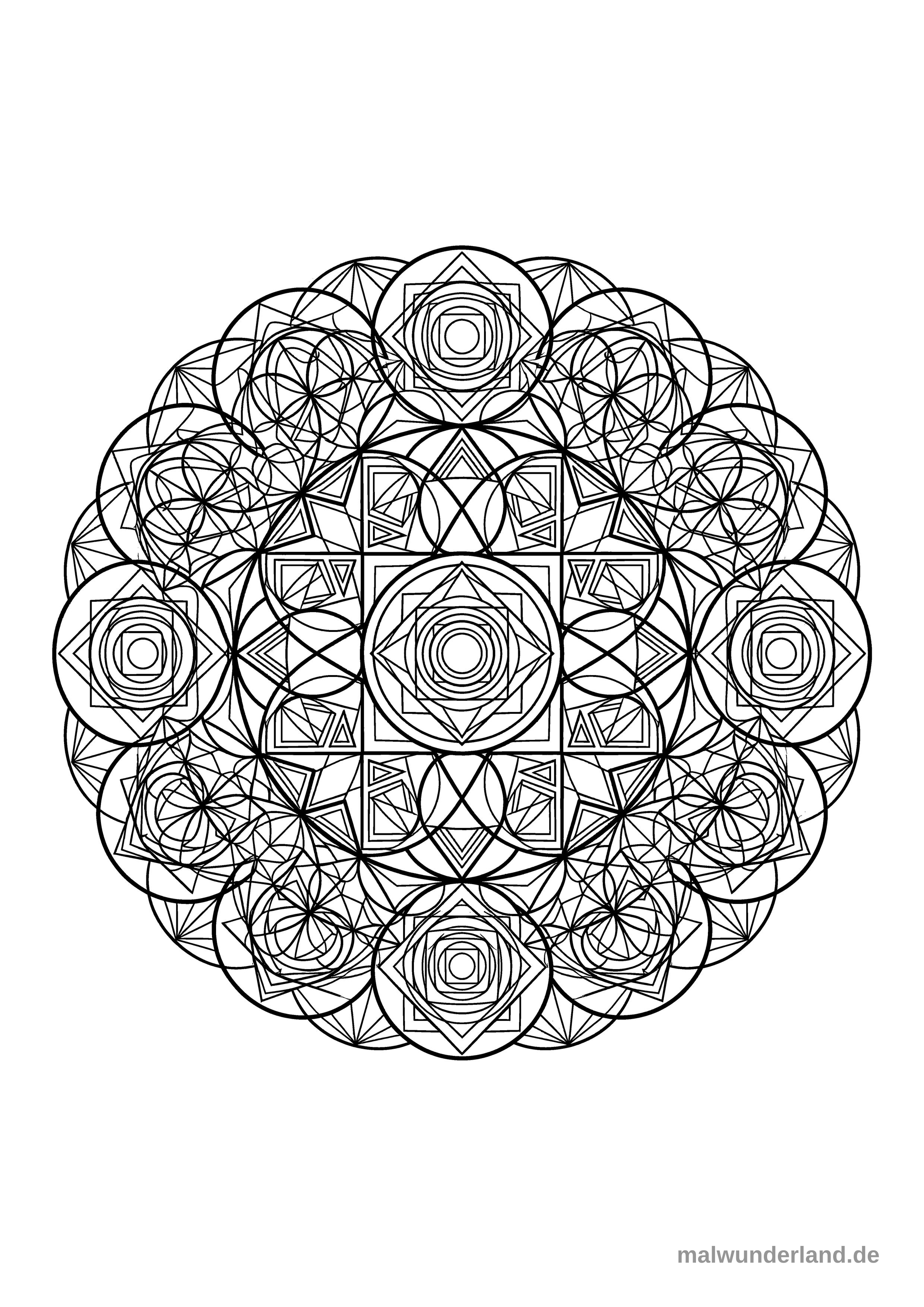 Klicken zum Drucken Präzises Mandala mit geometrischen Formen und mathematischen Mustern