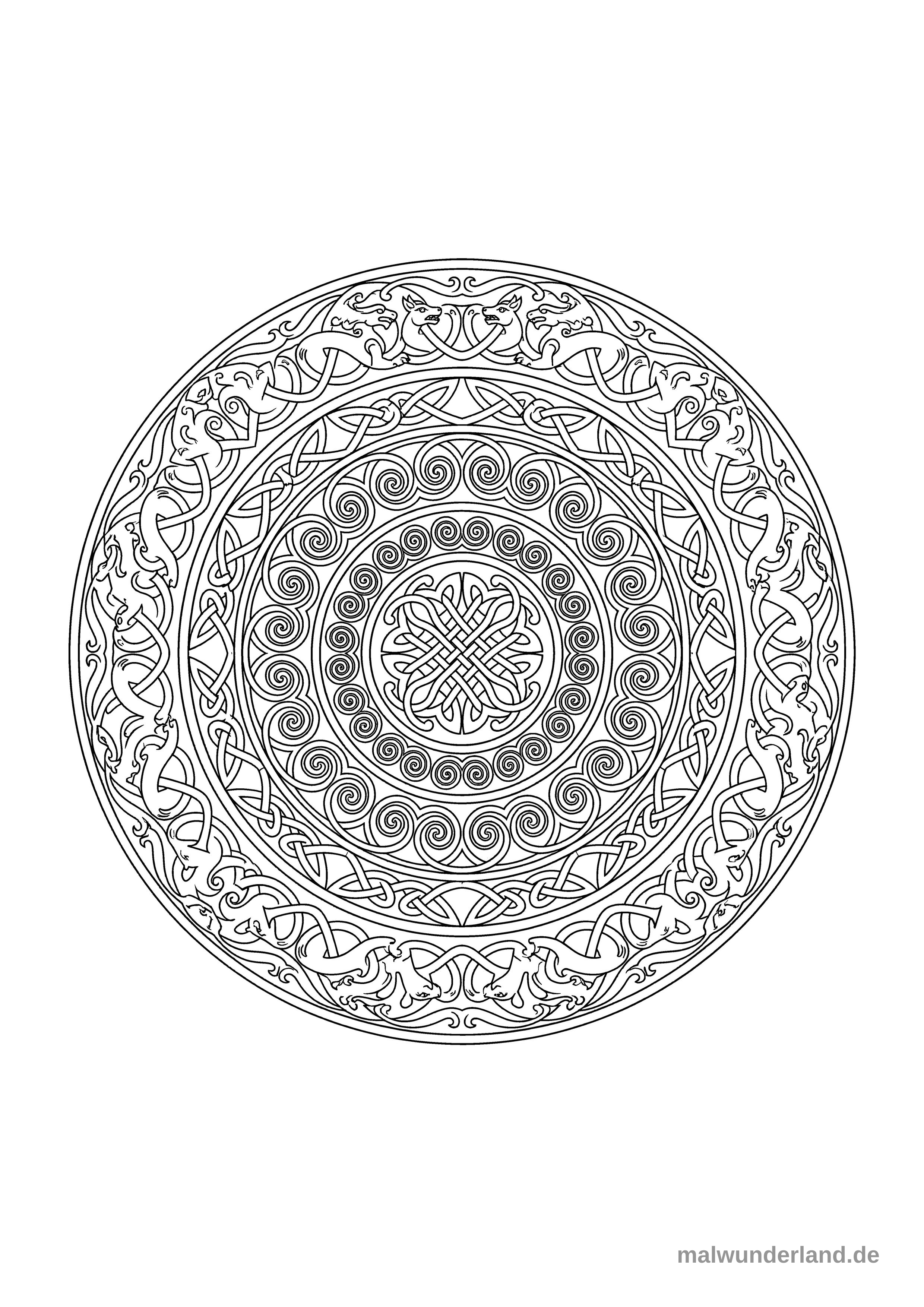 Klicken zum Drucken Mandala mit keltischen Knoten und verschlungenen Mustern