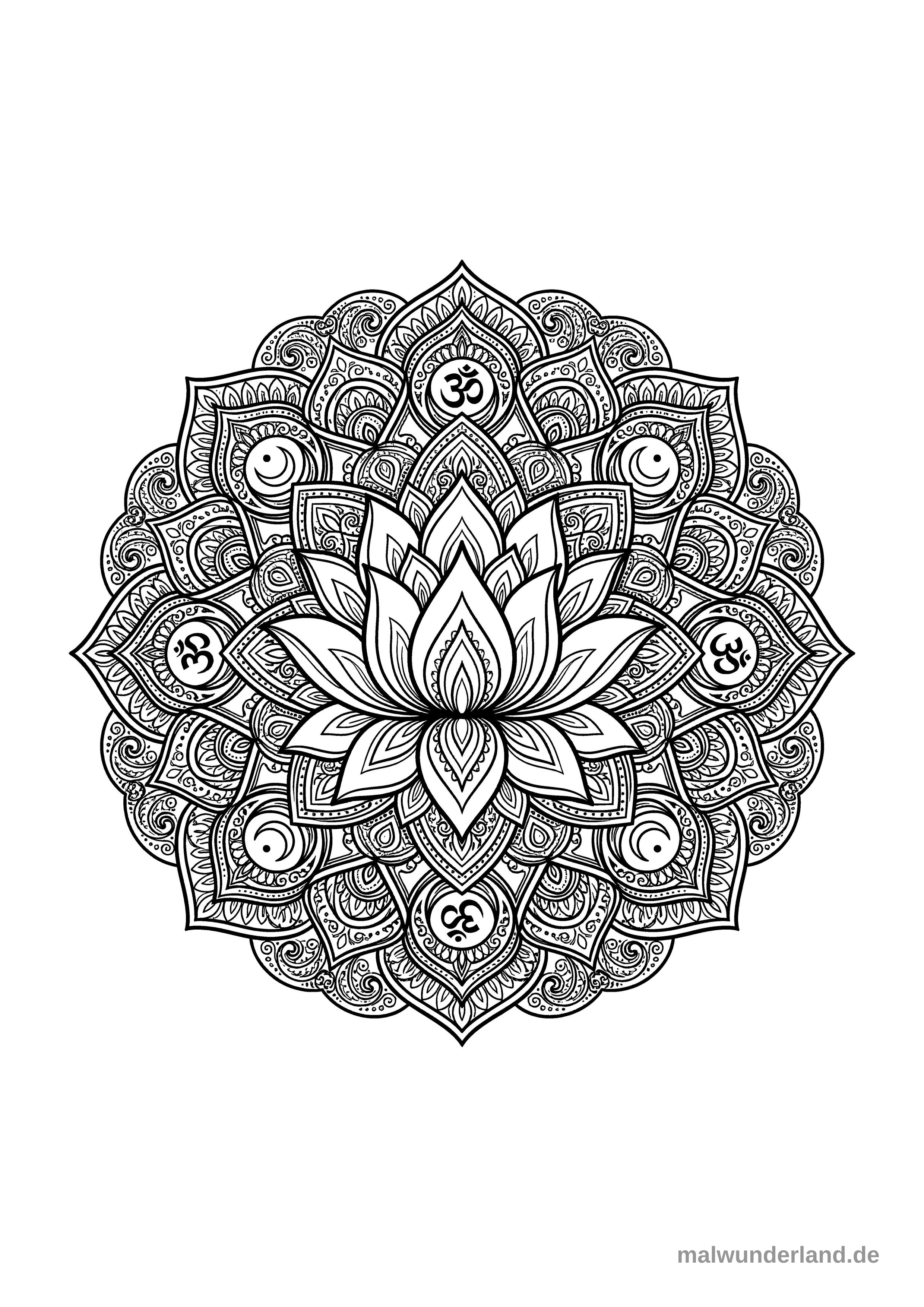 Klicken zum Drucken Spirituelles Mandala mit Lotus-Blüten und meditativen Symbolen