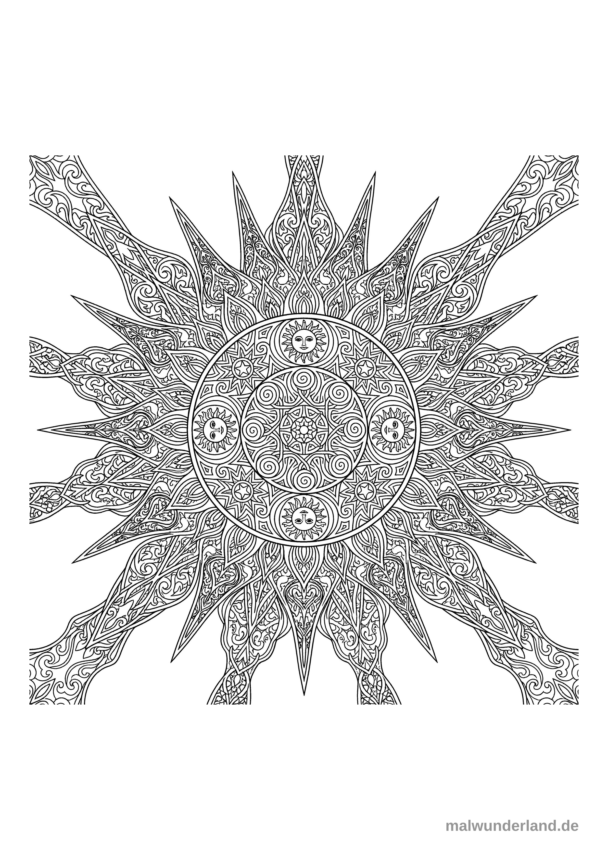 Klicken zum Drucken Strahlendes Mandala mit Sonnenstrahlen und Energie-Mustern