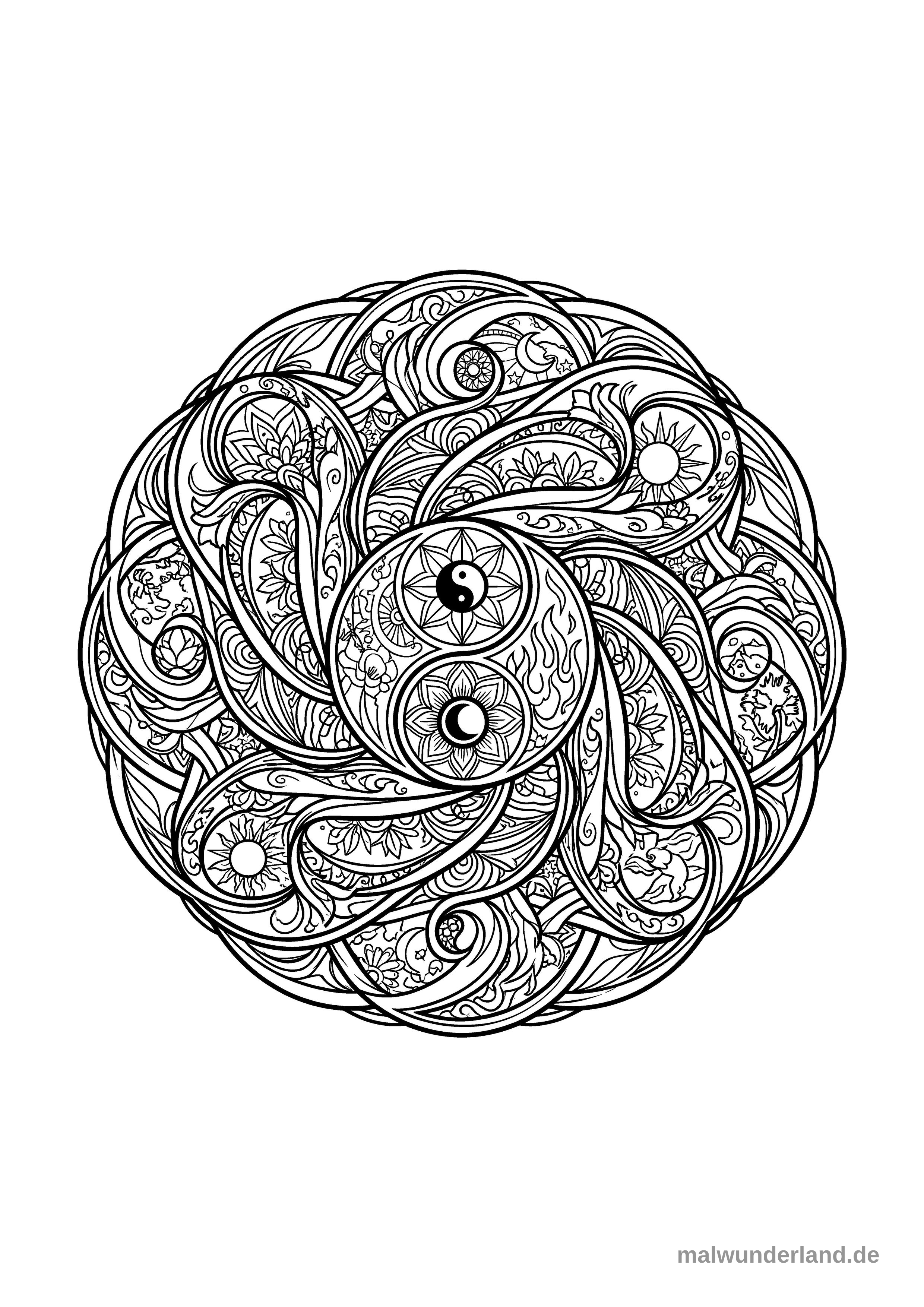 Klicken zum Drucken Mandala mit Yin-Yang-Symbol und Balance-Mustern