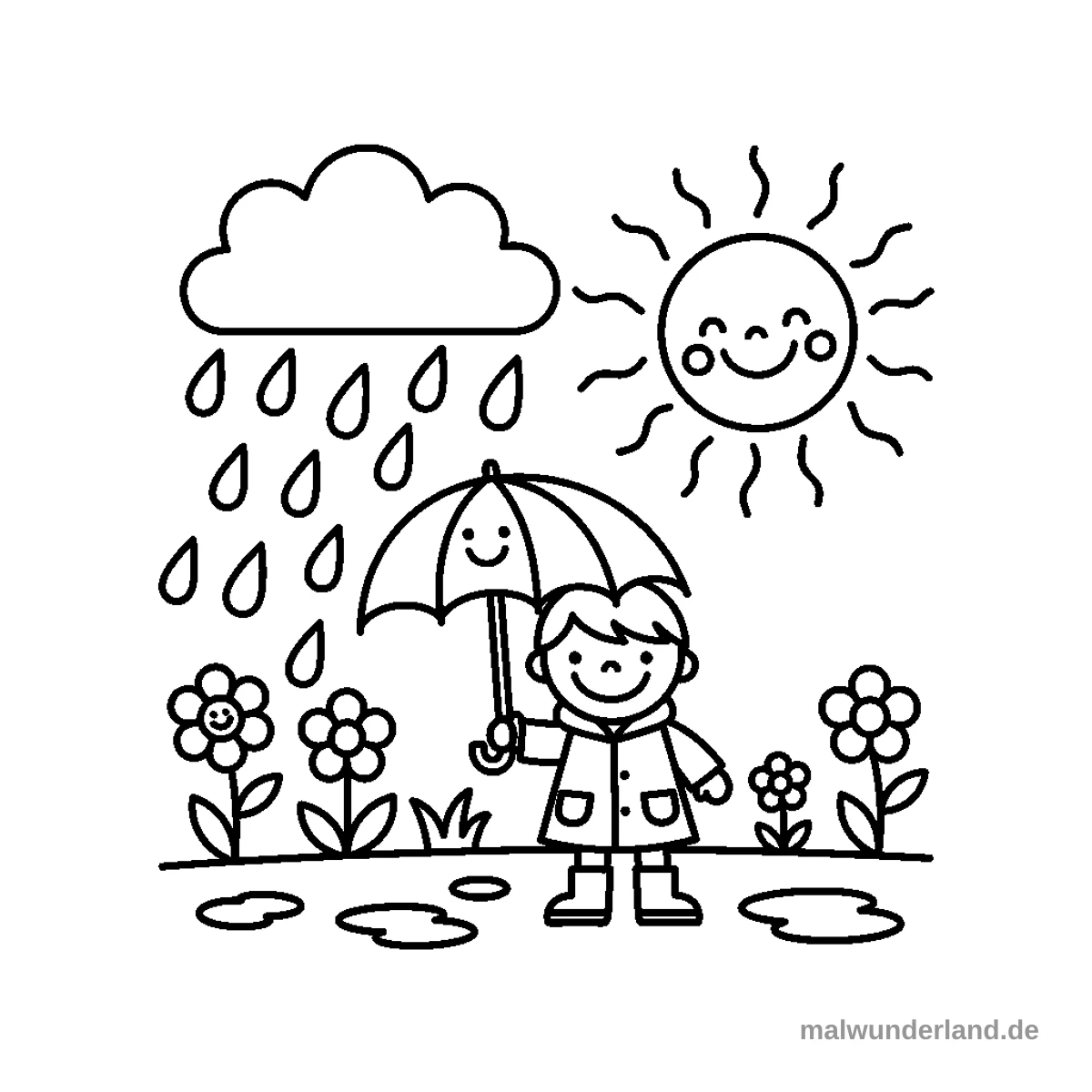 Regenschauer und Sonne - Kostenloses Ausmalbild zum Ausdrucken