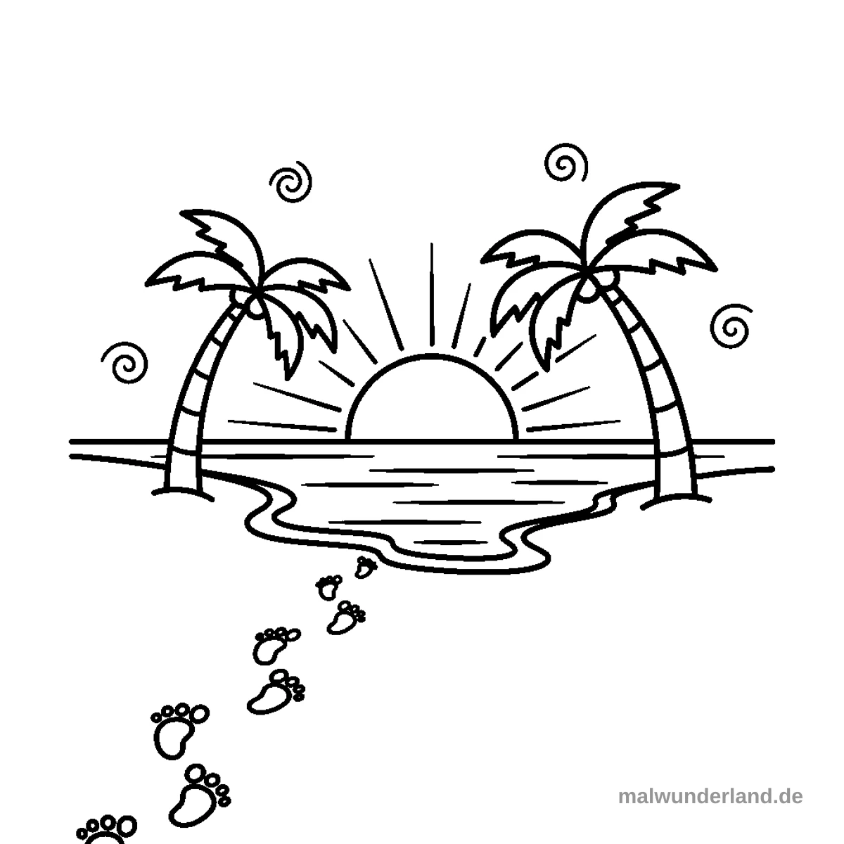 Abschied vom Strand - Kostenloses Ausmalbild zum Ausdrucken