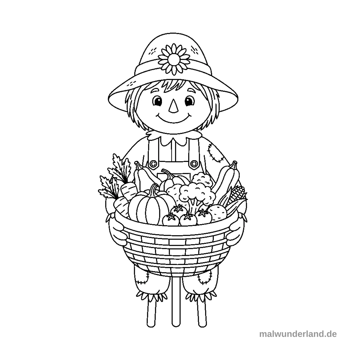 Erntekorb mit Gemüse - Kostenloses Ausmalbild zum Ausdrucken