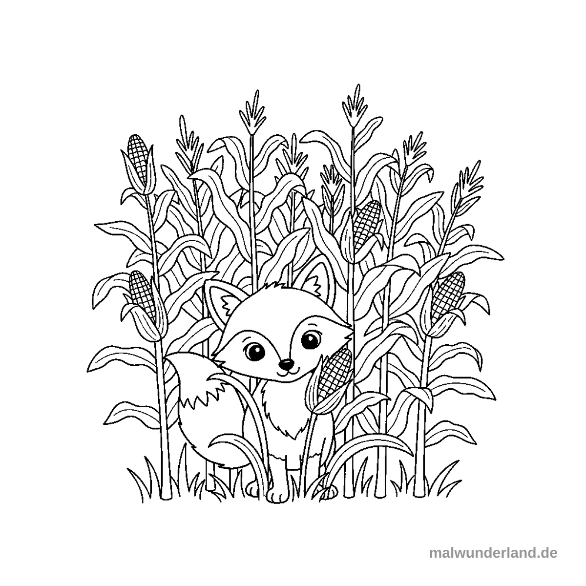 Fuchs im Kornfeld - Kostenloses Ausmalbild zum Ausdrucken