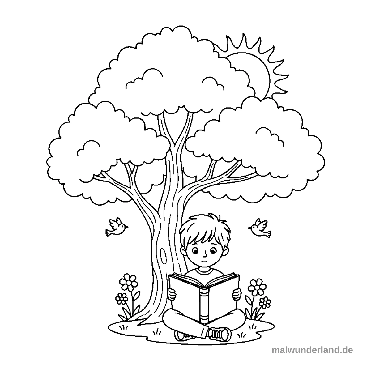 Lesendes Kind - Kostenloses Ausmalbild zum Ausdrucken