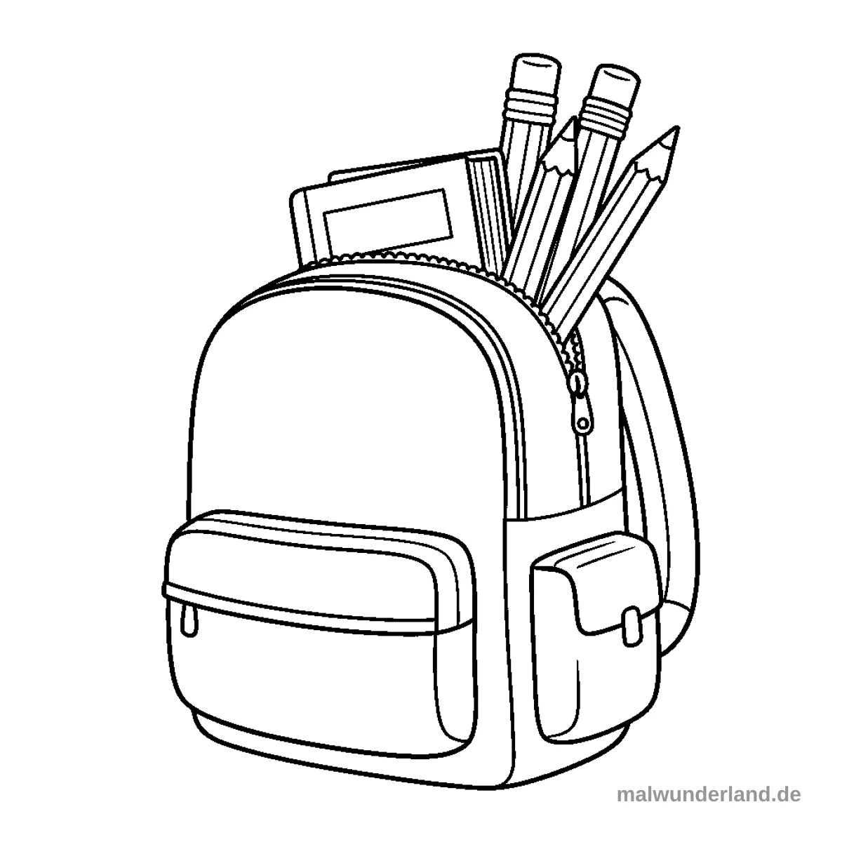 Schulranzen und Bücher - Kostenloses Ausmalbild zum Ausdrucken