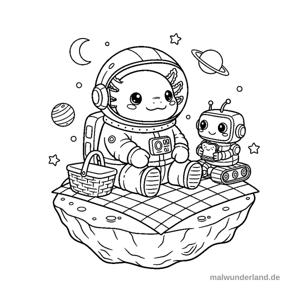 Picknick auf dem Asteroiden - Kostenloses Ausmalbild zum Ausdrucken