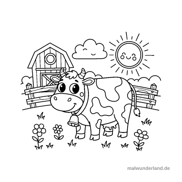 Freundliche Kuh - Kostenloses Ausmalbild zum Ausdrucken