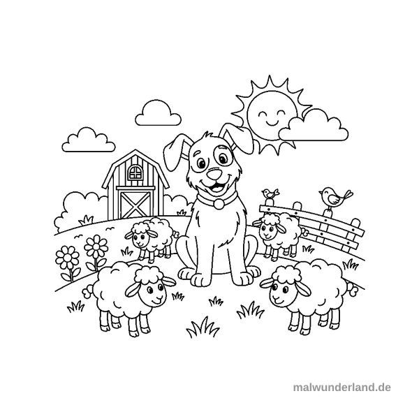 Freundlicher Hund - Kostenloses Ausmalbild zum Ausdrucken