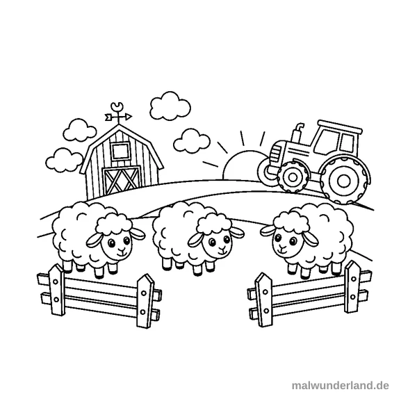 Schäfchenherde - Kostenloses Ausmalbild zum Ausdrucken